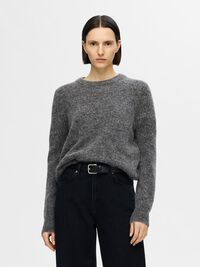 KNITTED WOOL BLEND JUMPER, Medium Grey Melange, highres