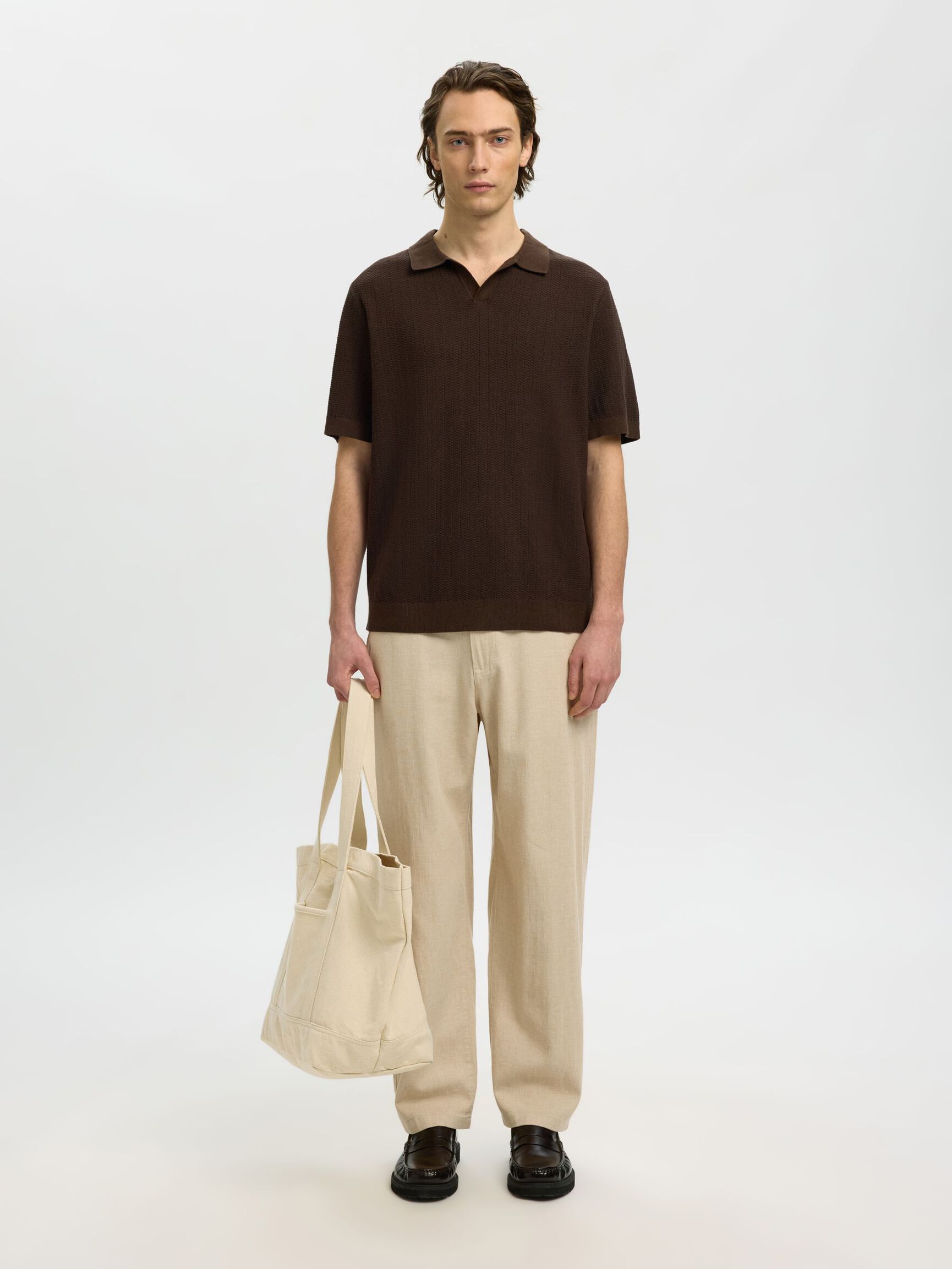 220 LOOSE FIT LINEN-BLEND TROUSERS, Incense, highres