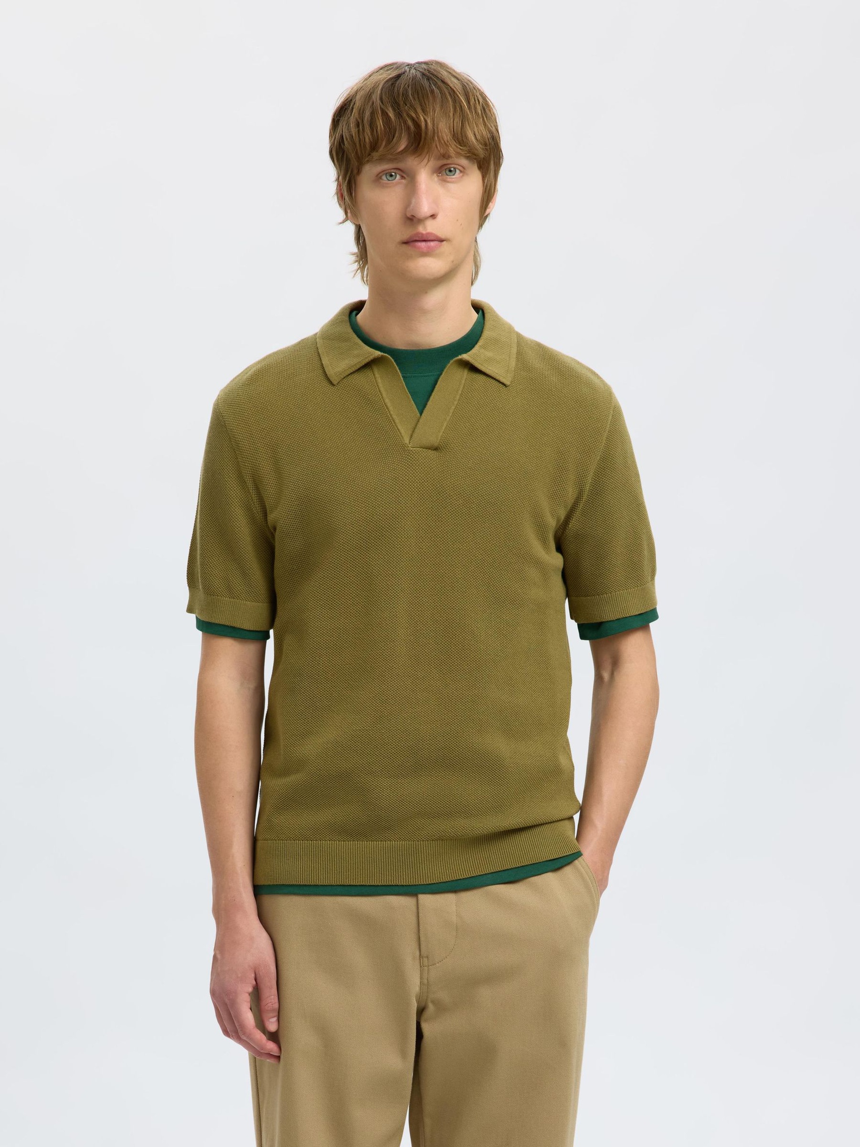 REGULAR FIT COTTON POLO SHIRT, Dried Herb, highres