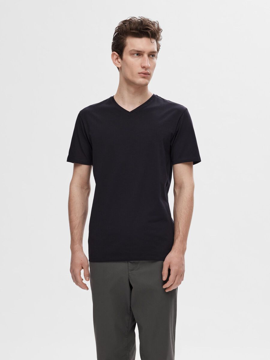 Selected V-AUSSCHNITT T-SHIRT, Black, highres - 16073458_Black_003.jpg