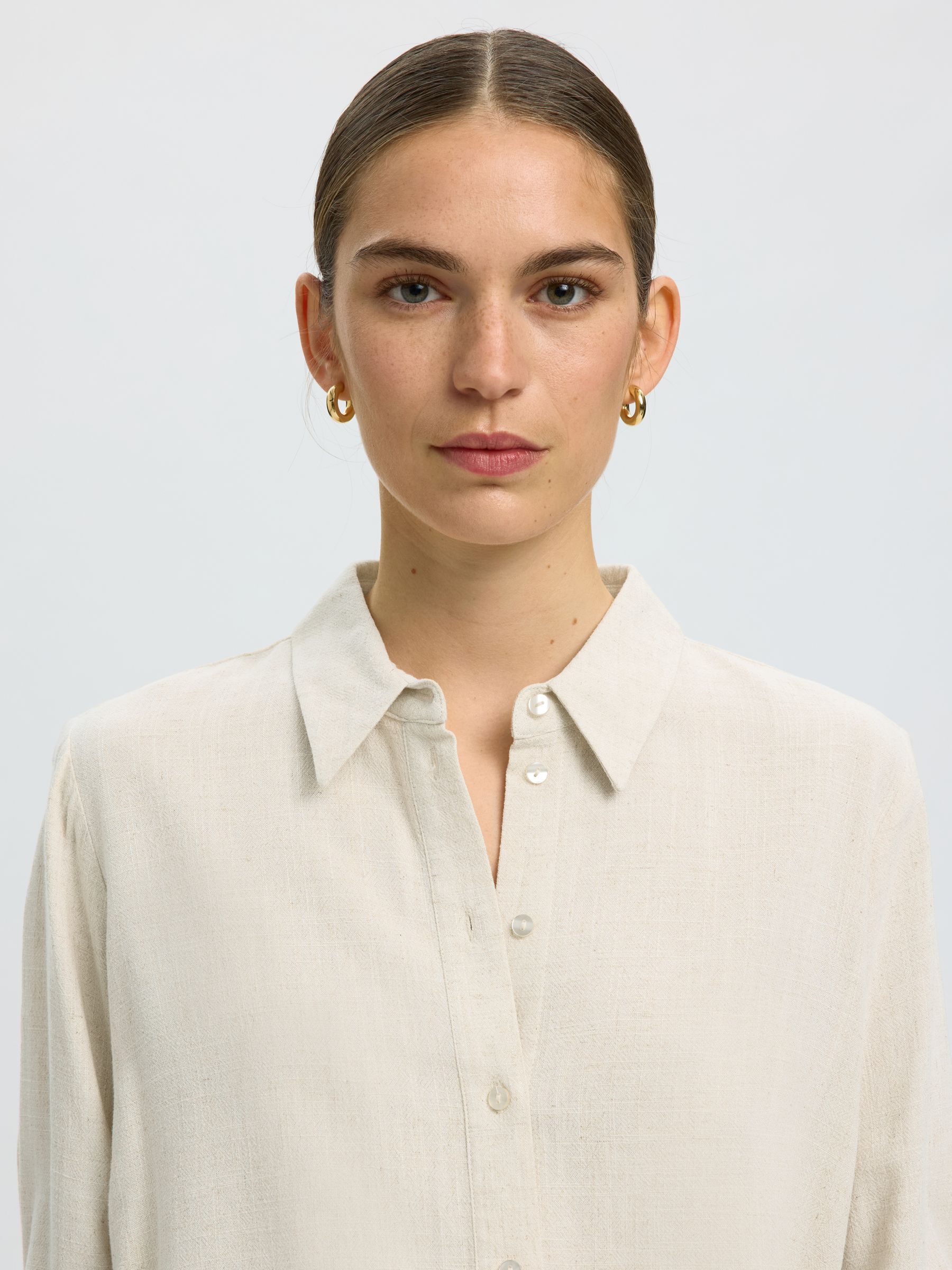 VISCOSE BLEND SHIRT, Sandshell, highres