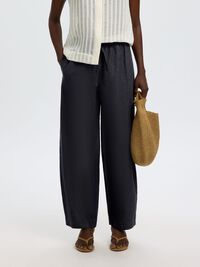 COTTON BLEND BARREL FIT TROUSERS, Dark Navy, highres