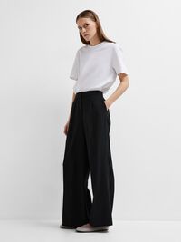 WOVEN WIDE-LEG TROUSERS, Black, highres