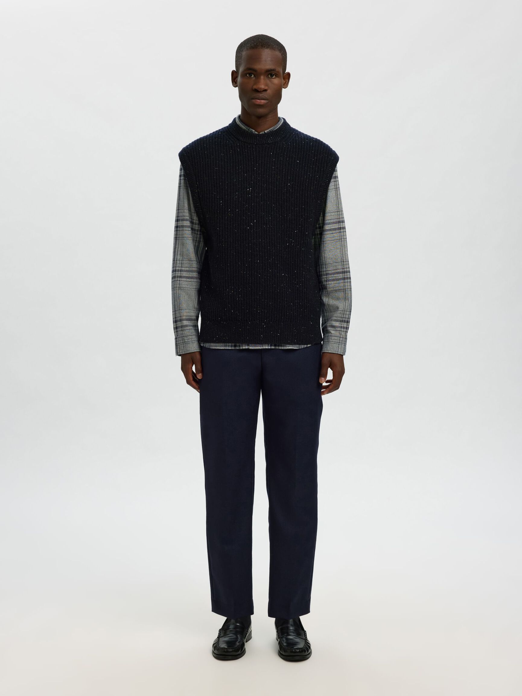WOOL BLEND KNITTED VEST, Sky Captain, highres