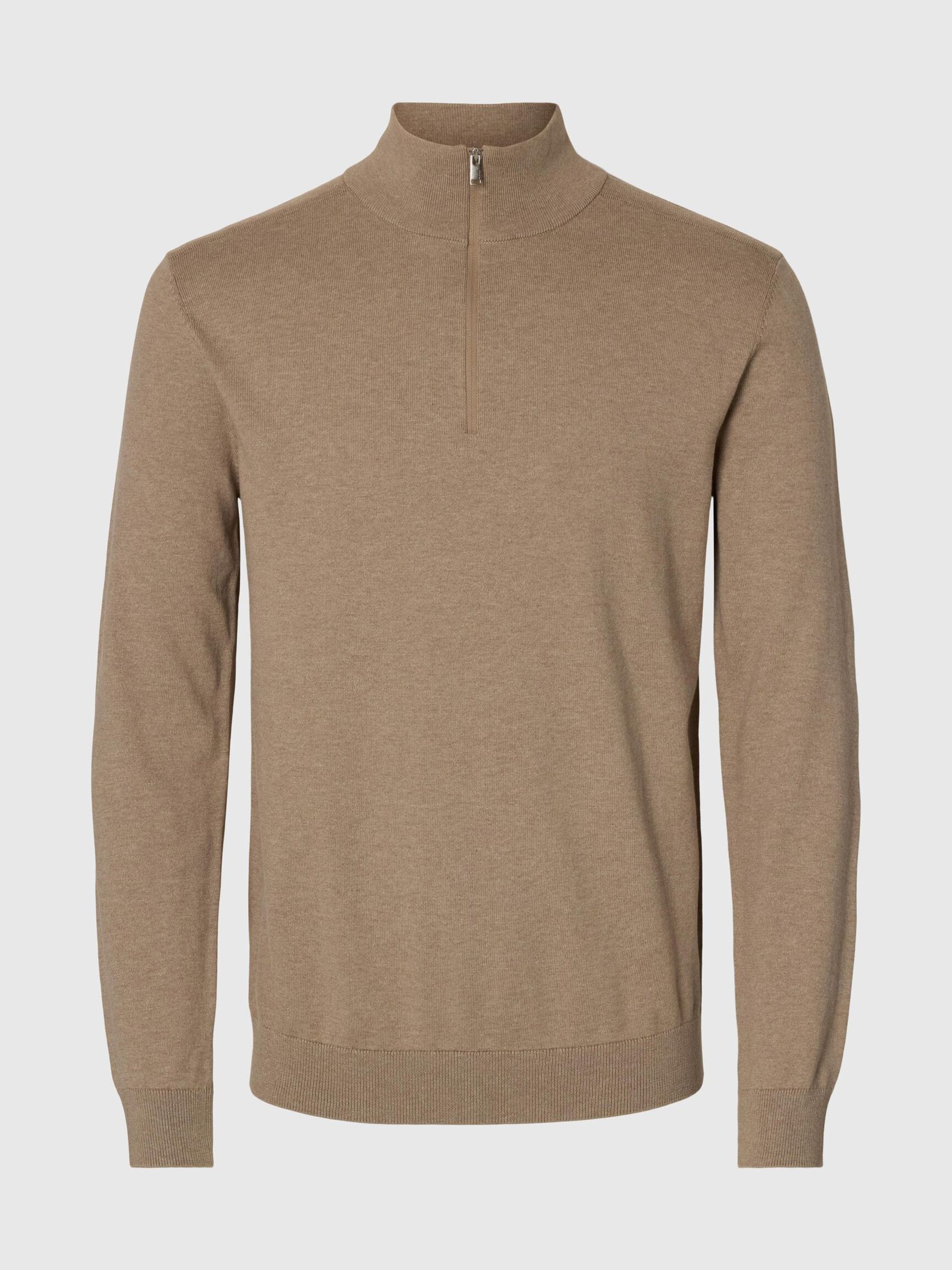HALF-ZIP KNITTED JUMPER, Savannah Tan, highres