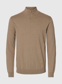 HALF-ZIP KNITTED JUMPER, Savannah Tan, highres