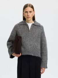 ALPACA BLEND HALF-ZIP JUMPER, Medium Grey Melange, highres