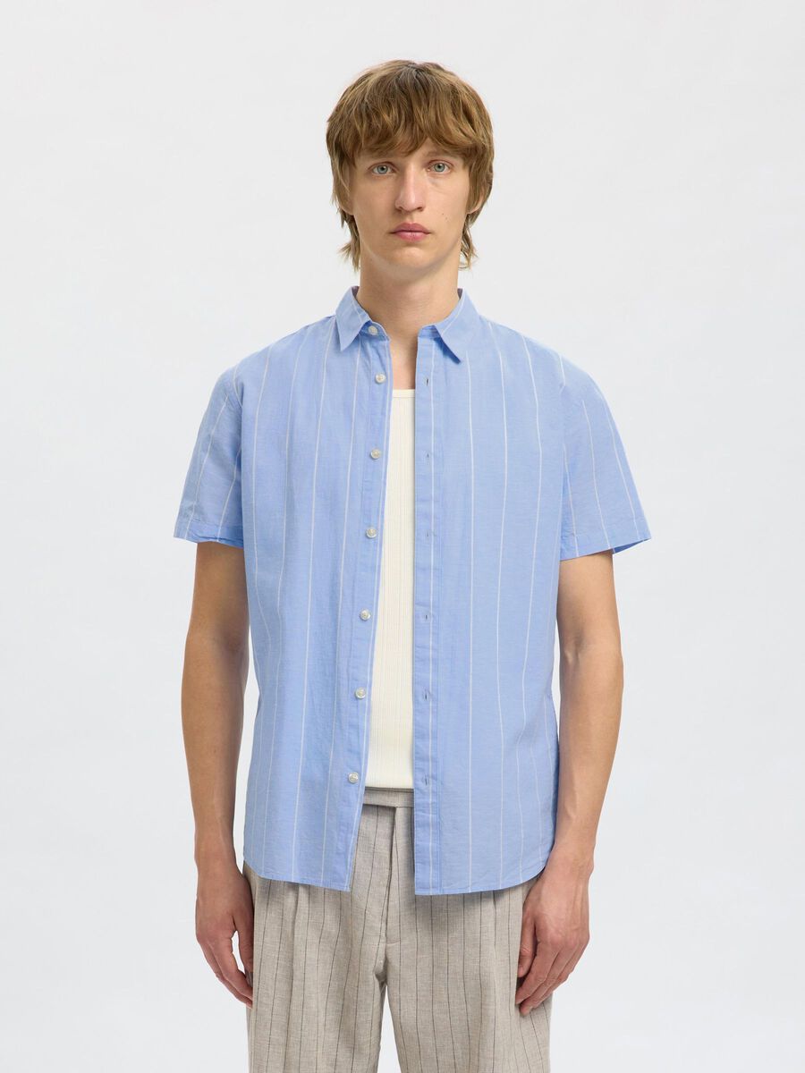 Selected KATOENMIX OVERHEMD MET KORTE MOUWEN, Cashmere Blue, highres - 16079053_CashmereBlue_1175195_003.jpg