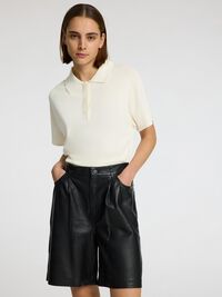KORTÆRMET STRIKKET POLOSHIRT, Birch, highres