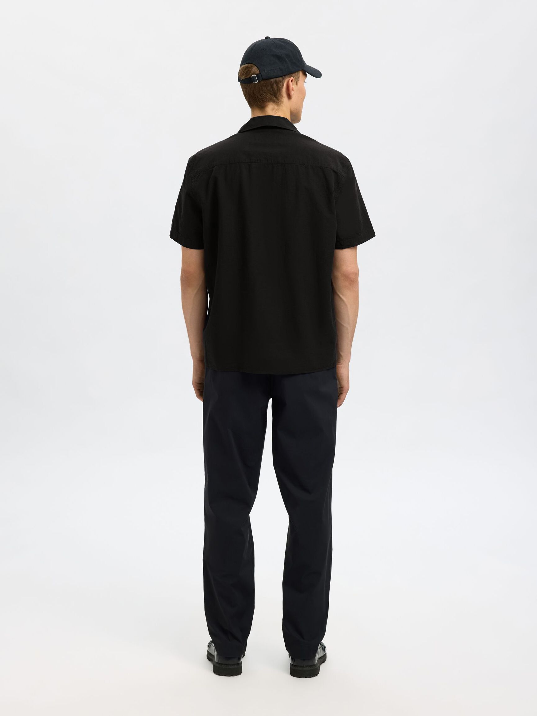 LINEN BLEND SHORT SLEEVED SHIRT, Black, highres
