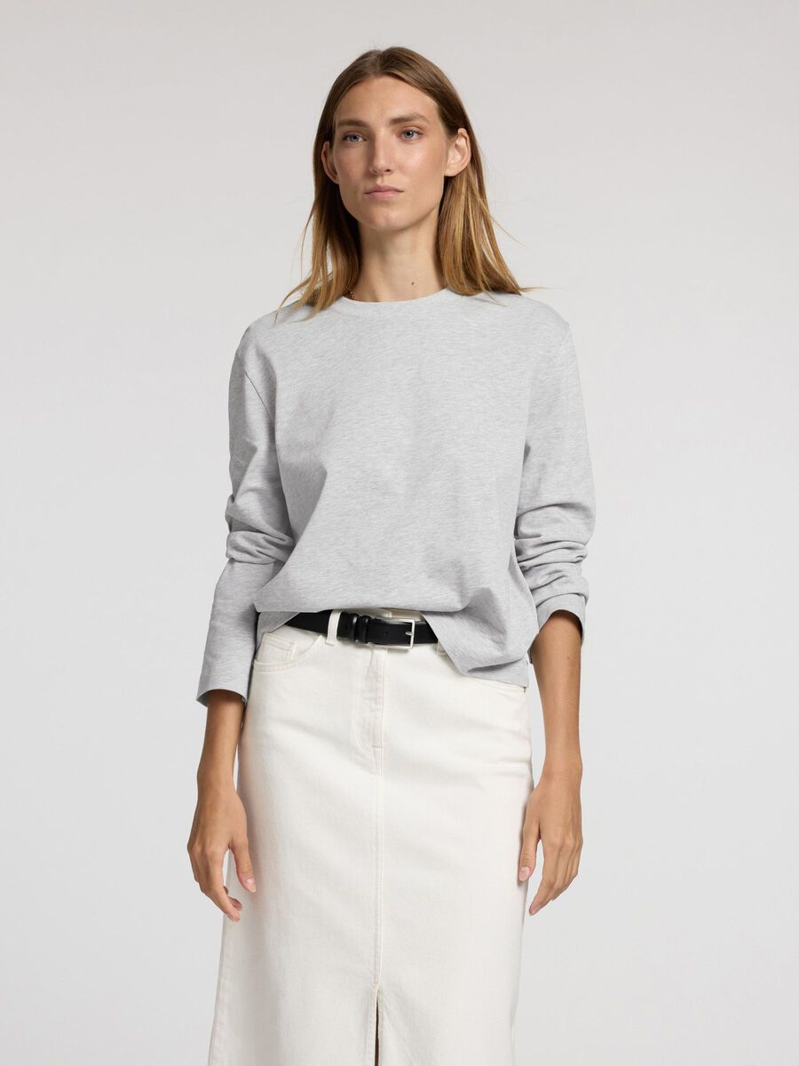 Selected LONG-SLEEVED BOXY T-SHIRT, Light Grey Melange, highres - 16092523_LightGreyMelange_003.jpg