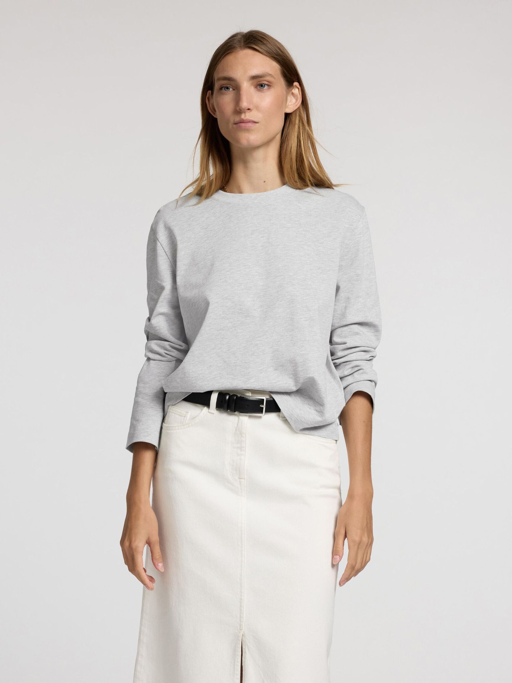 LONG-SLEEVED BOXY T-SHIRT, Light Grey Melange, highres