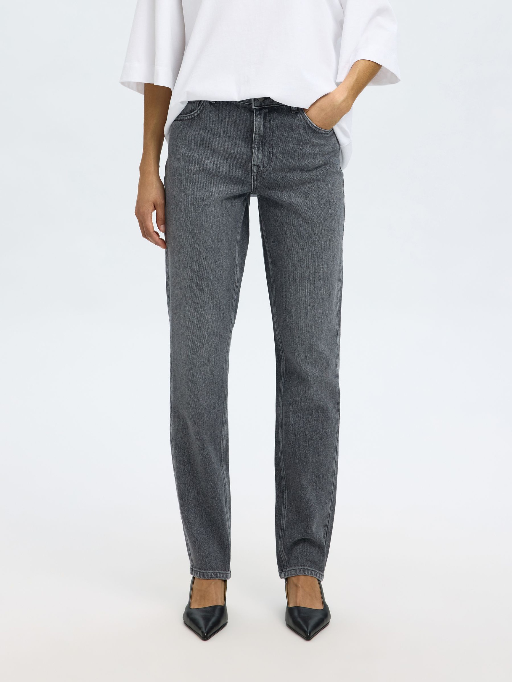 MID WAIST SLIM JEANS MED TAPERED FIT, Medium Grey Denim, highres