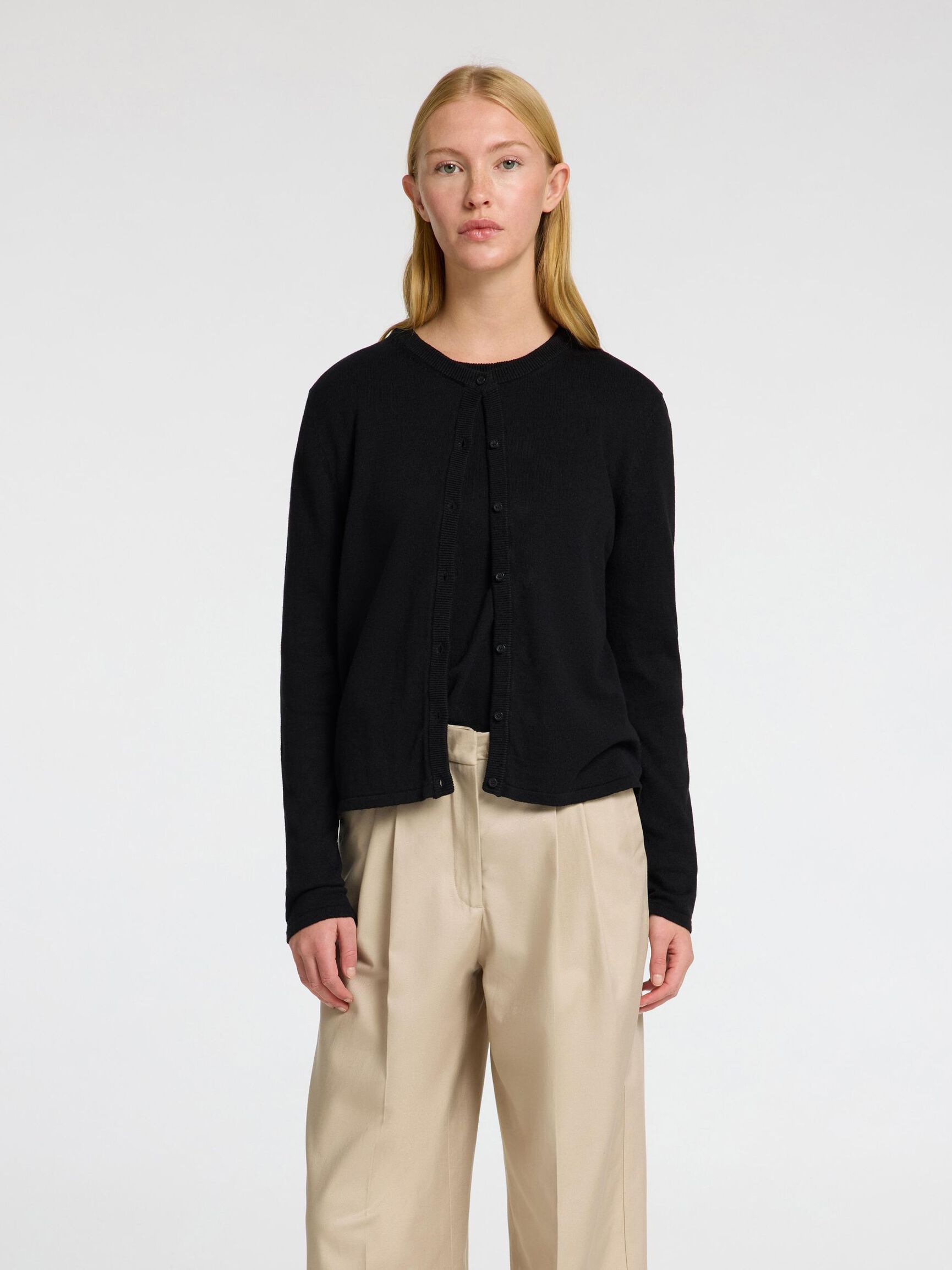LINNENMIX GEBREID VEST, Black, highres