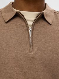 GEBREIDE POLO MET LANGE MOUWEN, Teak, highres
