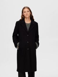 EINREIHIGER WOLLGEMISCH MANTEL, Black, highres