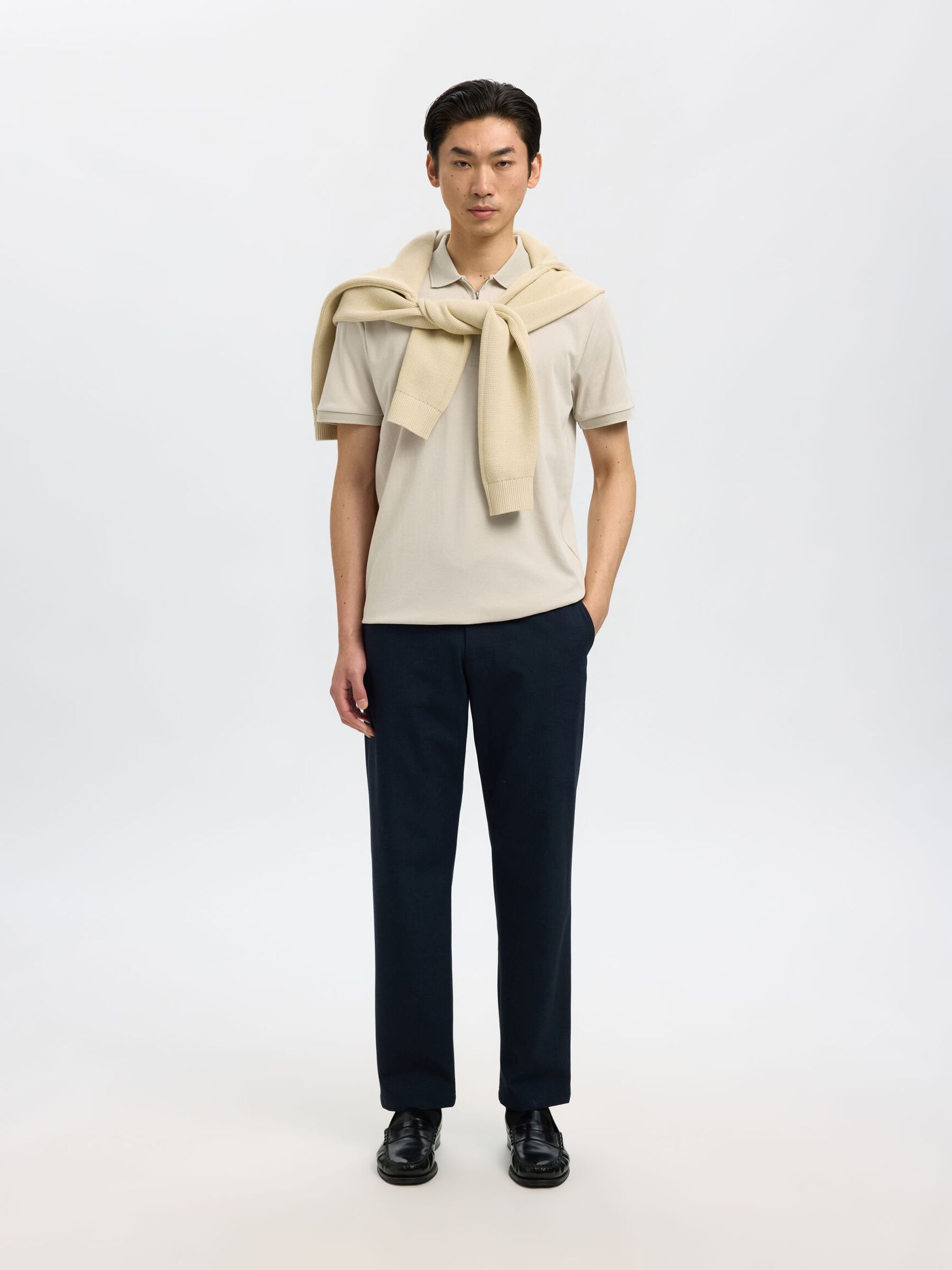 ZIPPER POLO SHIRT, Oatmeal, highres