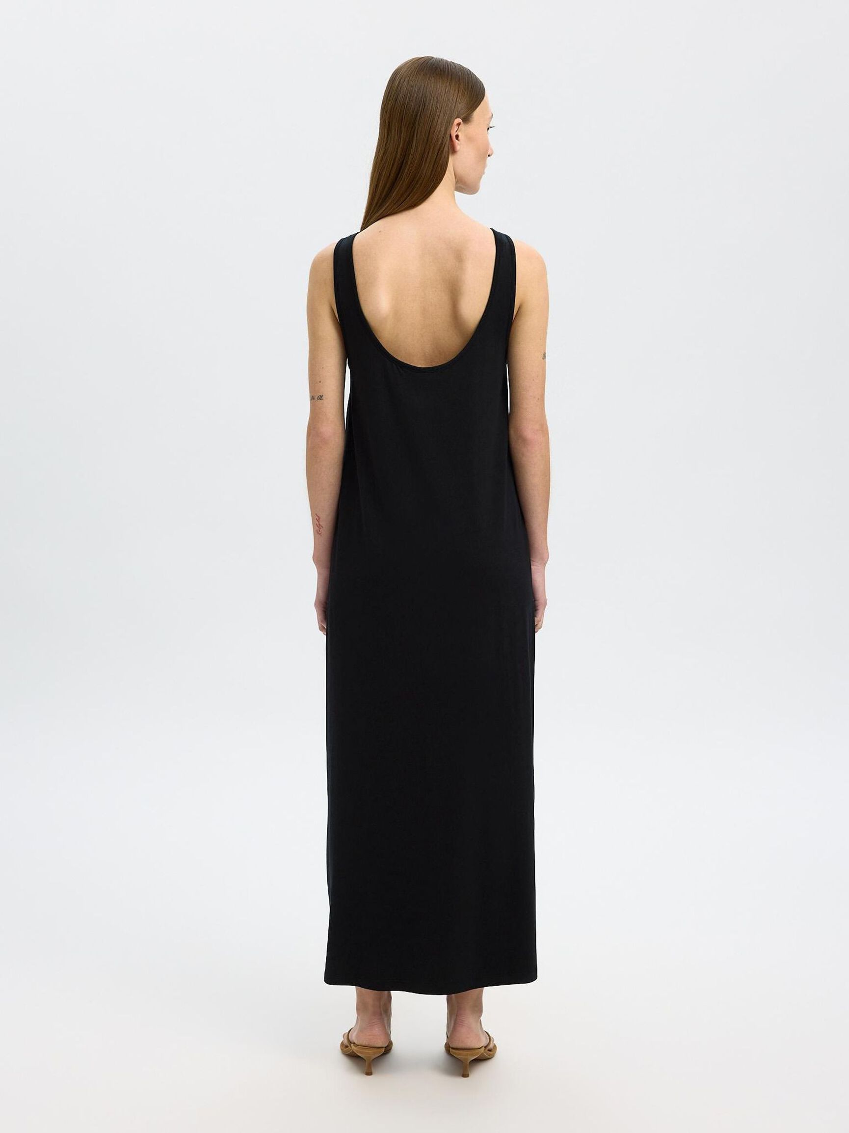 COTTON BLEND SLEEVELESS MAXI DRESS, Black, highres