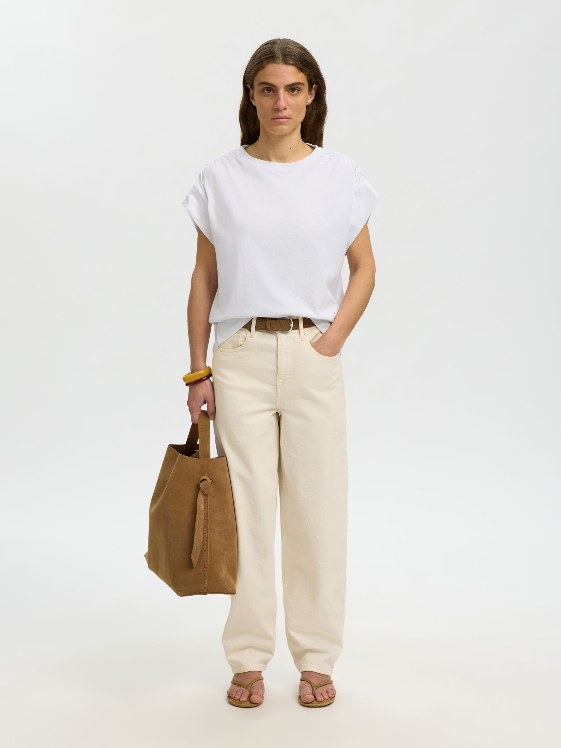 COTTON SHORT SLEEVED TOP, Bright White, highres