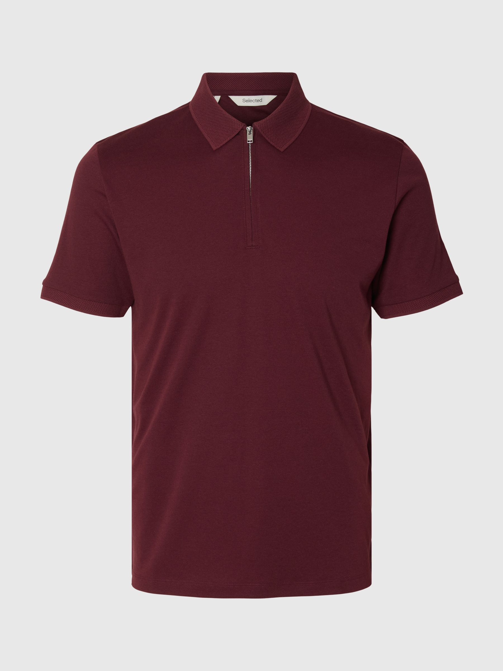 ZIPPER KNITTED POLO SHIRT, Tawny Port, highres