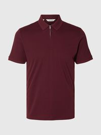 ZIPPER KNITTED POLO SHIRT, Tawny Port, highres