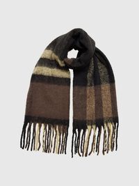 CHECKED WOOL BLEND SCARF, Coffee Bean, highres