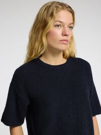 KORTÆRMET ULDBLANDING TOP, Dark Sapphire, highres