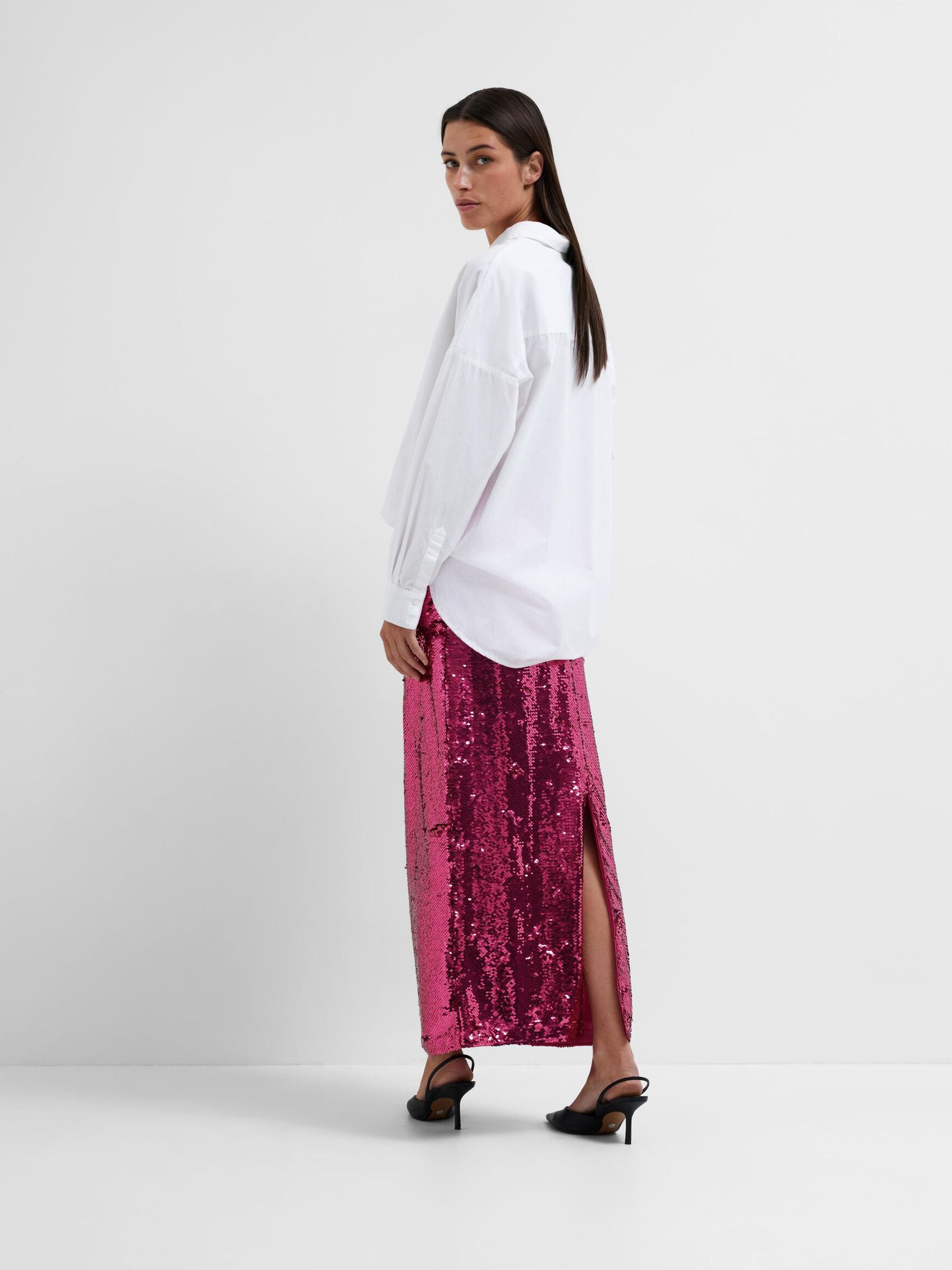 LENTEJUELAS FALDA MAXI, Phlox Pink, highres