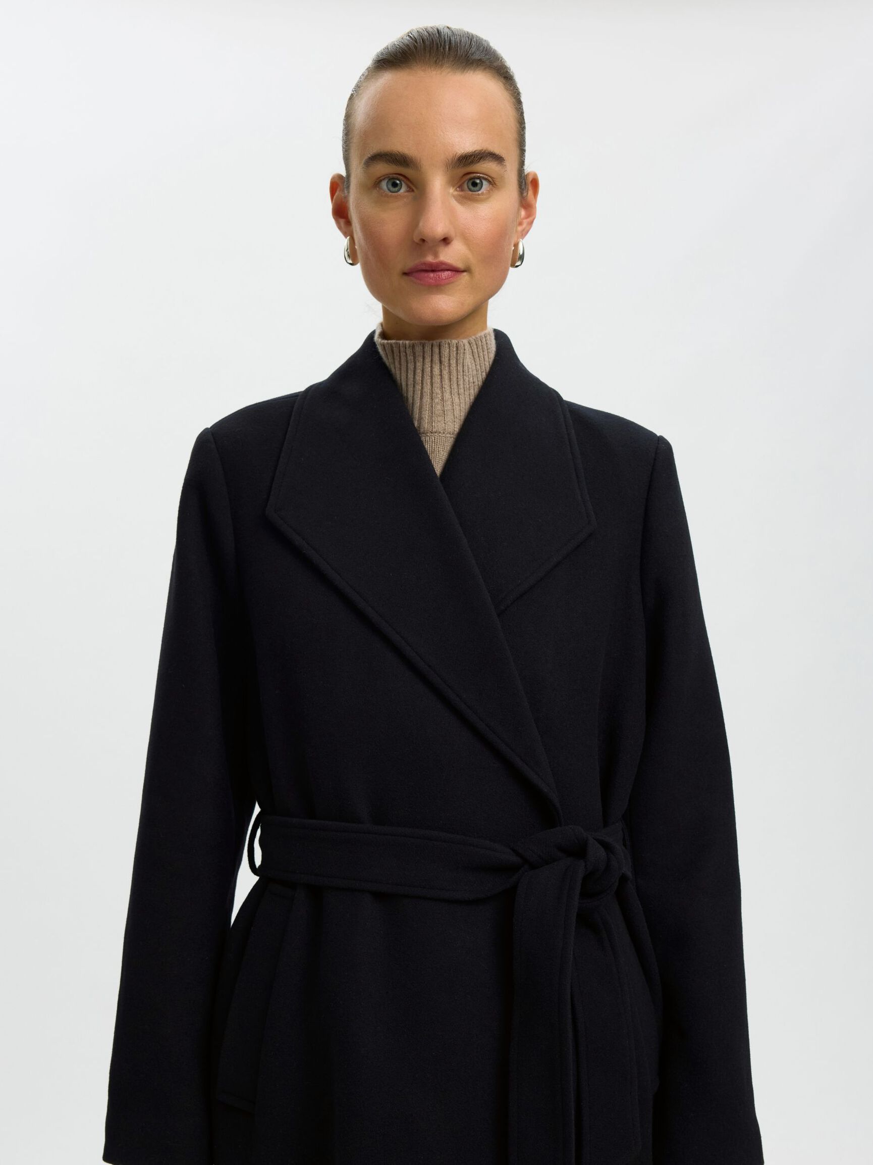 WOOL BLEND LONG COAT, Black, highres