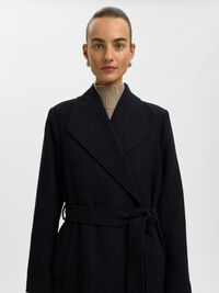 WOOL BLEND LONG COAT, Black, highres