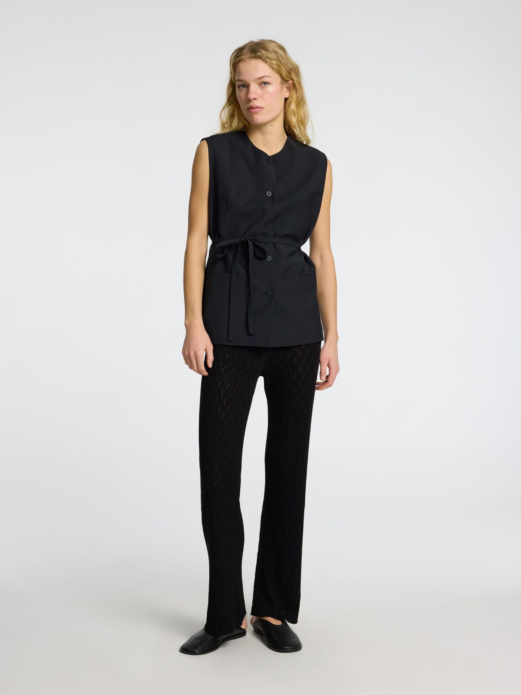 KNITTED  HIGH WAISTED TROUSERS, Black, highres