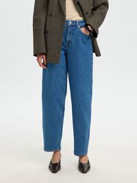 HIGH WAIST BARREL FIT JEANS, Medium Blue Denim, highres