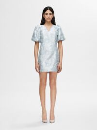 FLORAL JACQUARD MINI DRESS, Sky Blue, highres