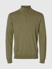HALF-ZIP KNITTED JUMPER, Deep Lichen Green, highres