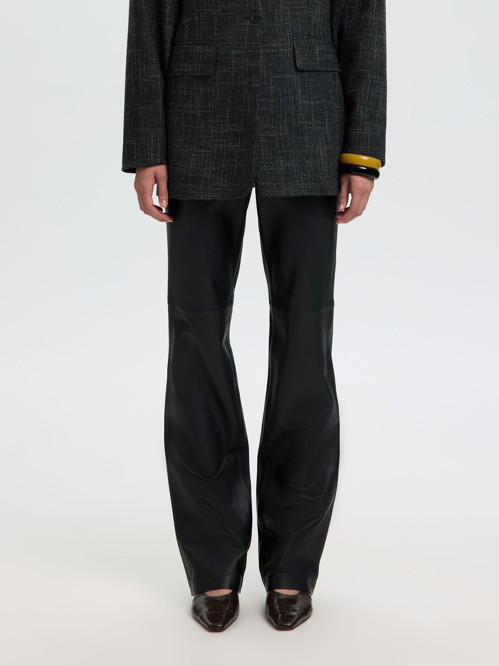 STRAIGHT FIT LEATHER TROUSERS, Black, highres