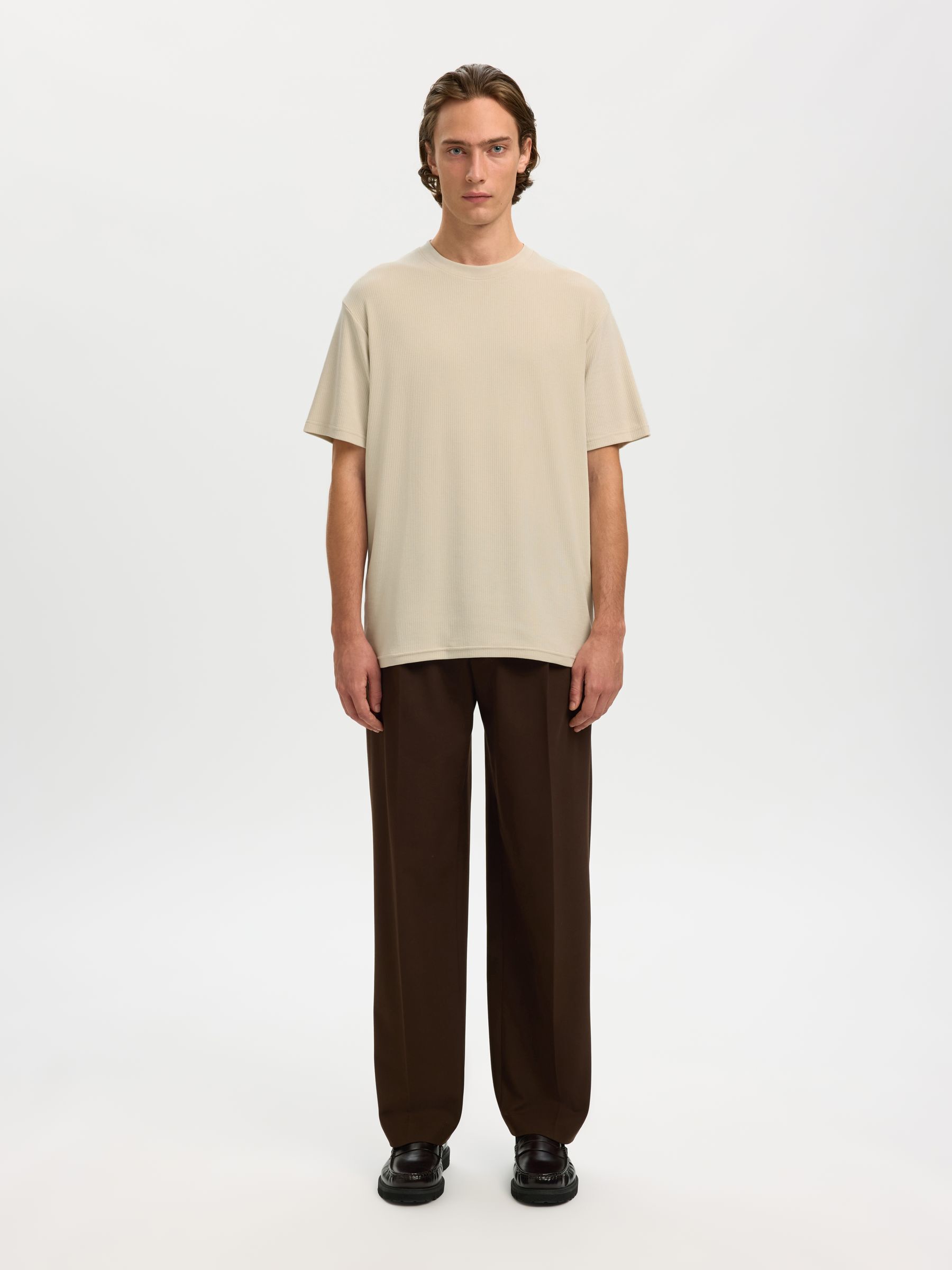 RIBBED COTTON T-SHIRT, Oatmeal, highres