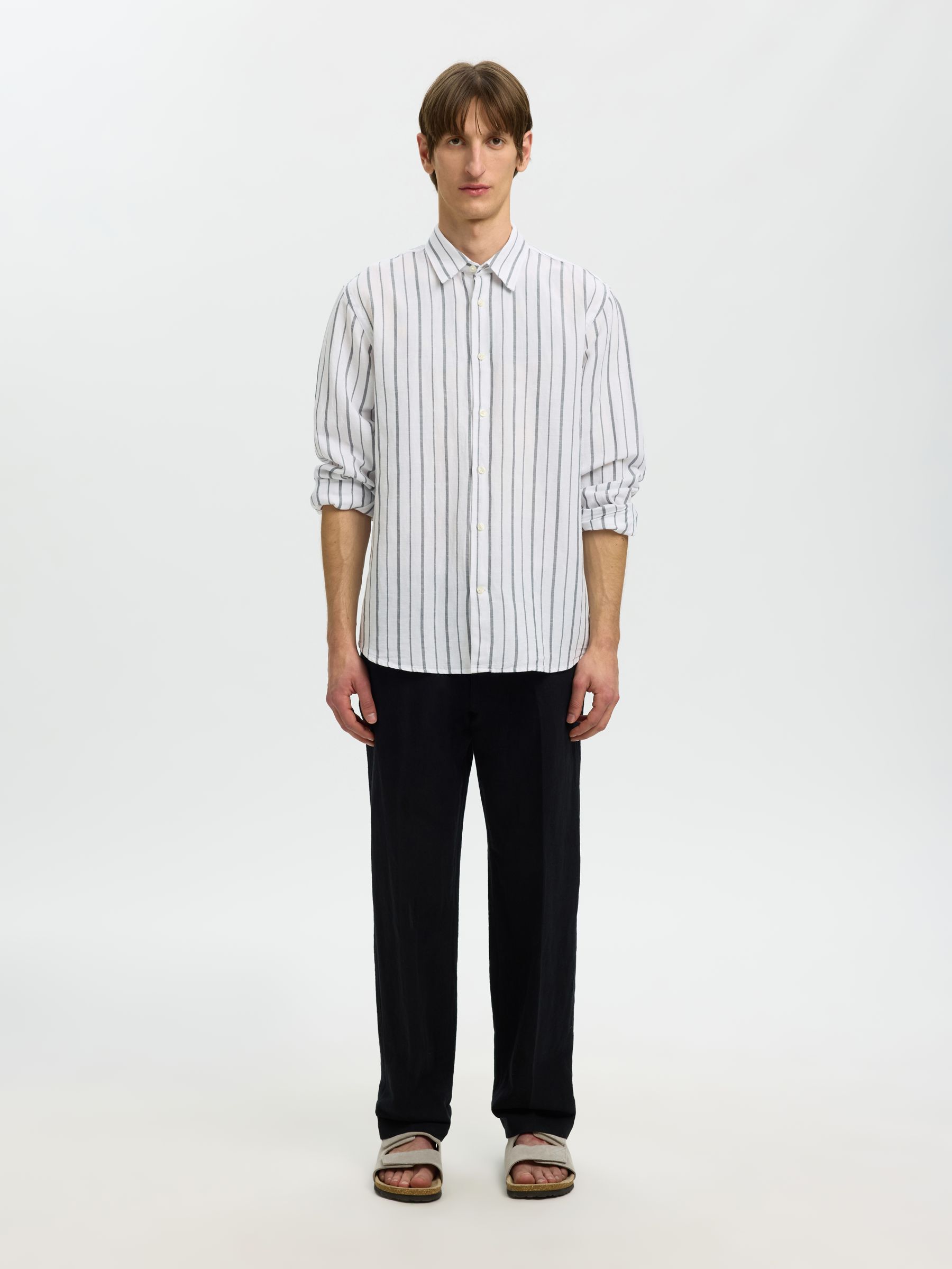 COUPE CLASSIQUE CHEMISE EN LIN MÉLANGÉ, Bright White, highres