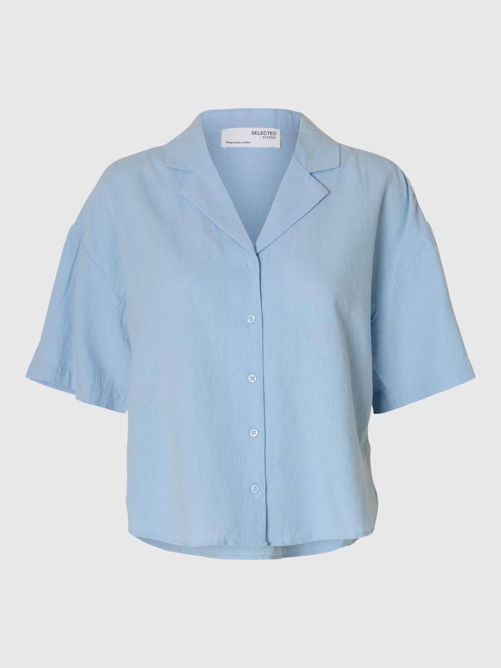 LINNENMIX OVERHEMD MET KORTE MOUWEN, Cashmere Blue, highres