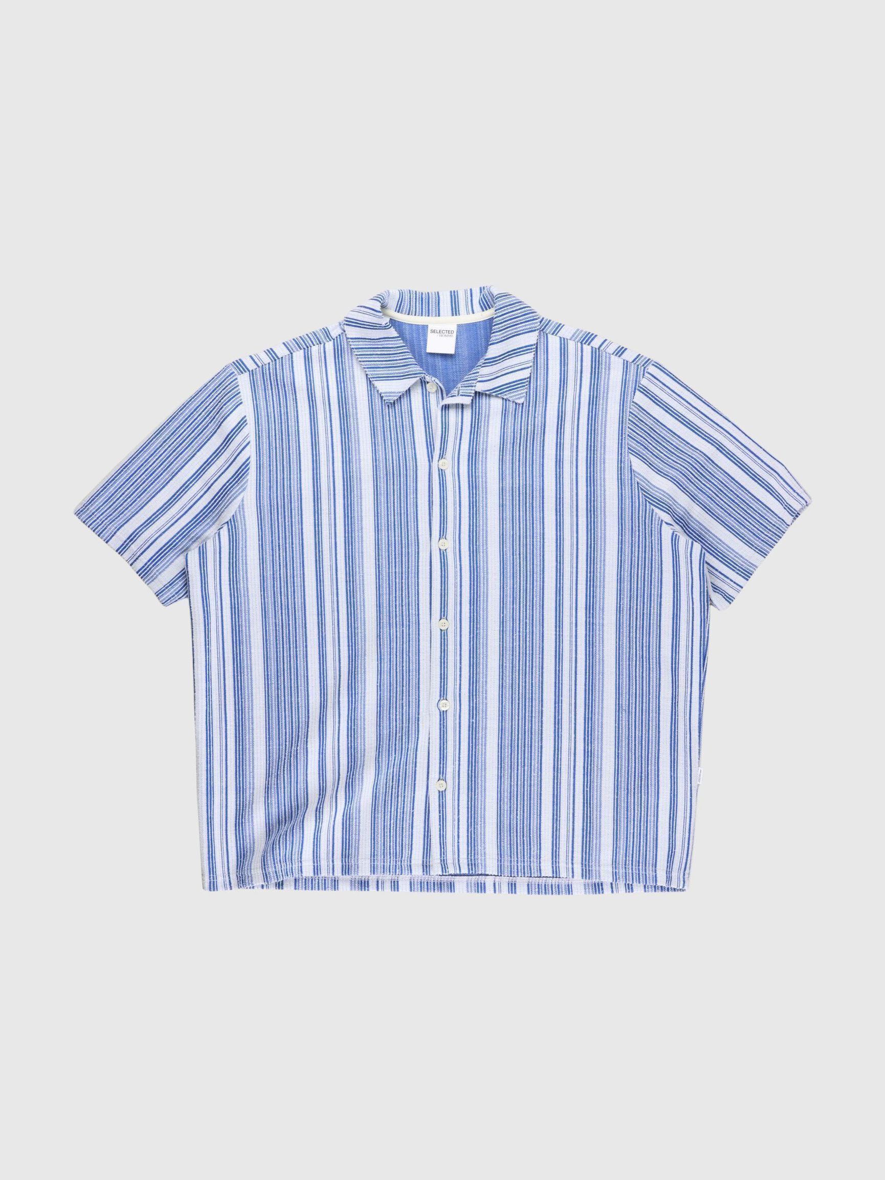 STRIPED SHORT SLEEVED SHIRT, Nautical Blue, highres