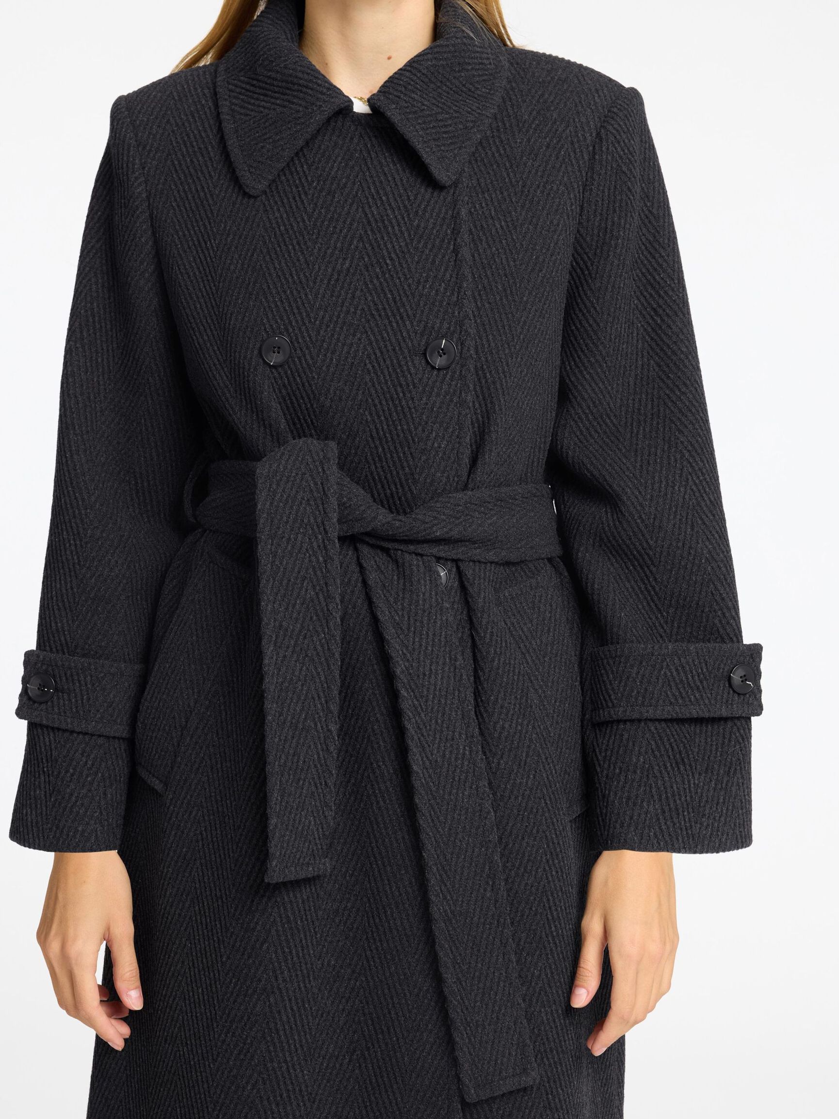 WOLLGEMISCH GÜRTEL TRENCHCOAT, Volcanic Ash, highres