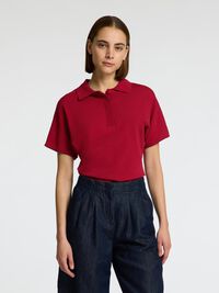 KORTÆRMET STRIKKET POLOSHIRT, Savvy Red, highres