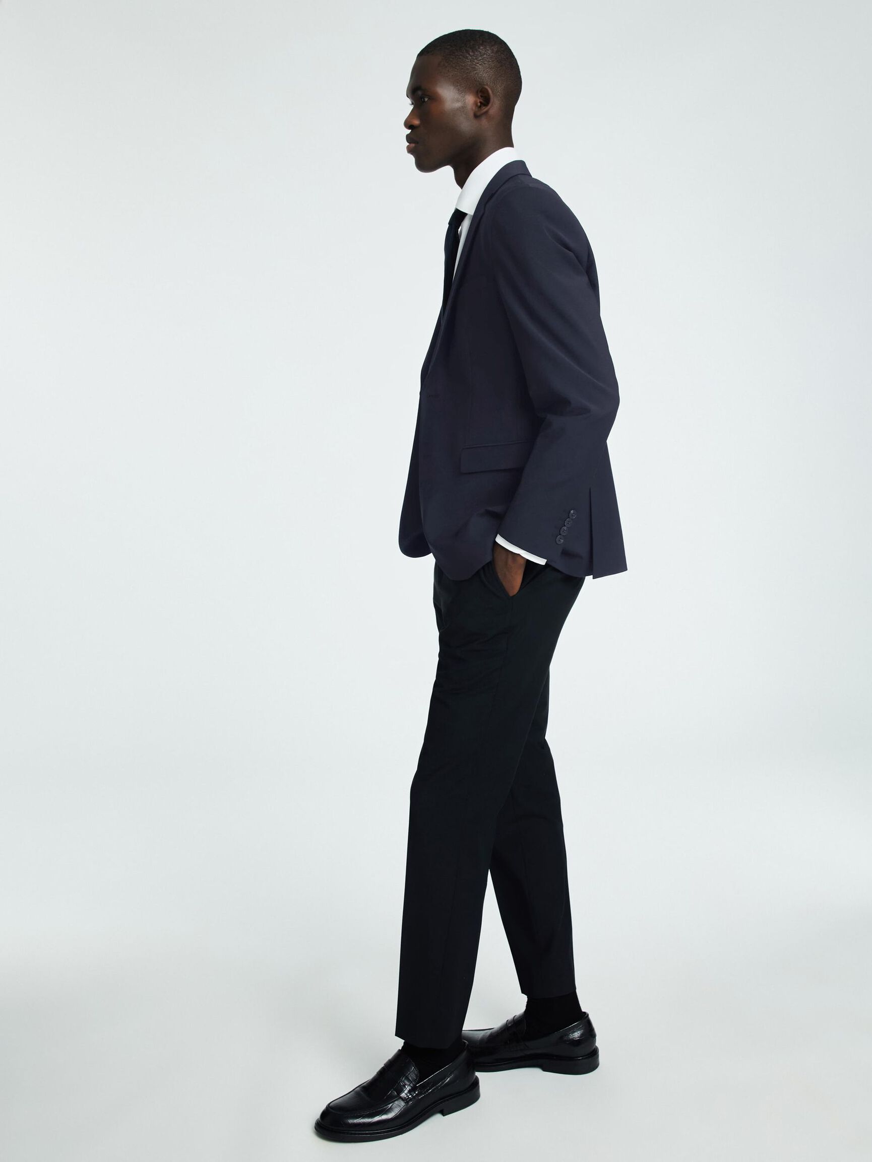 SLIM FIT WOOL BLEND SUIT TROUSERS, Black, highres