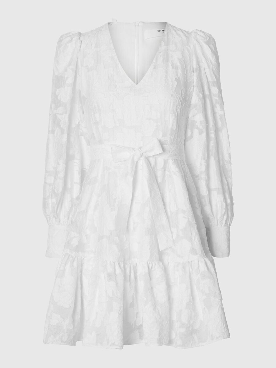 Selected LONG-SLEEVED FLORAL MINI DRESS, Bright White, highres - 16094189_BrightWhite_001.jpg