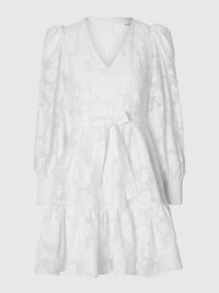 GEBLÜMTES LANGARM MINIKLEID, Bright White, highres