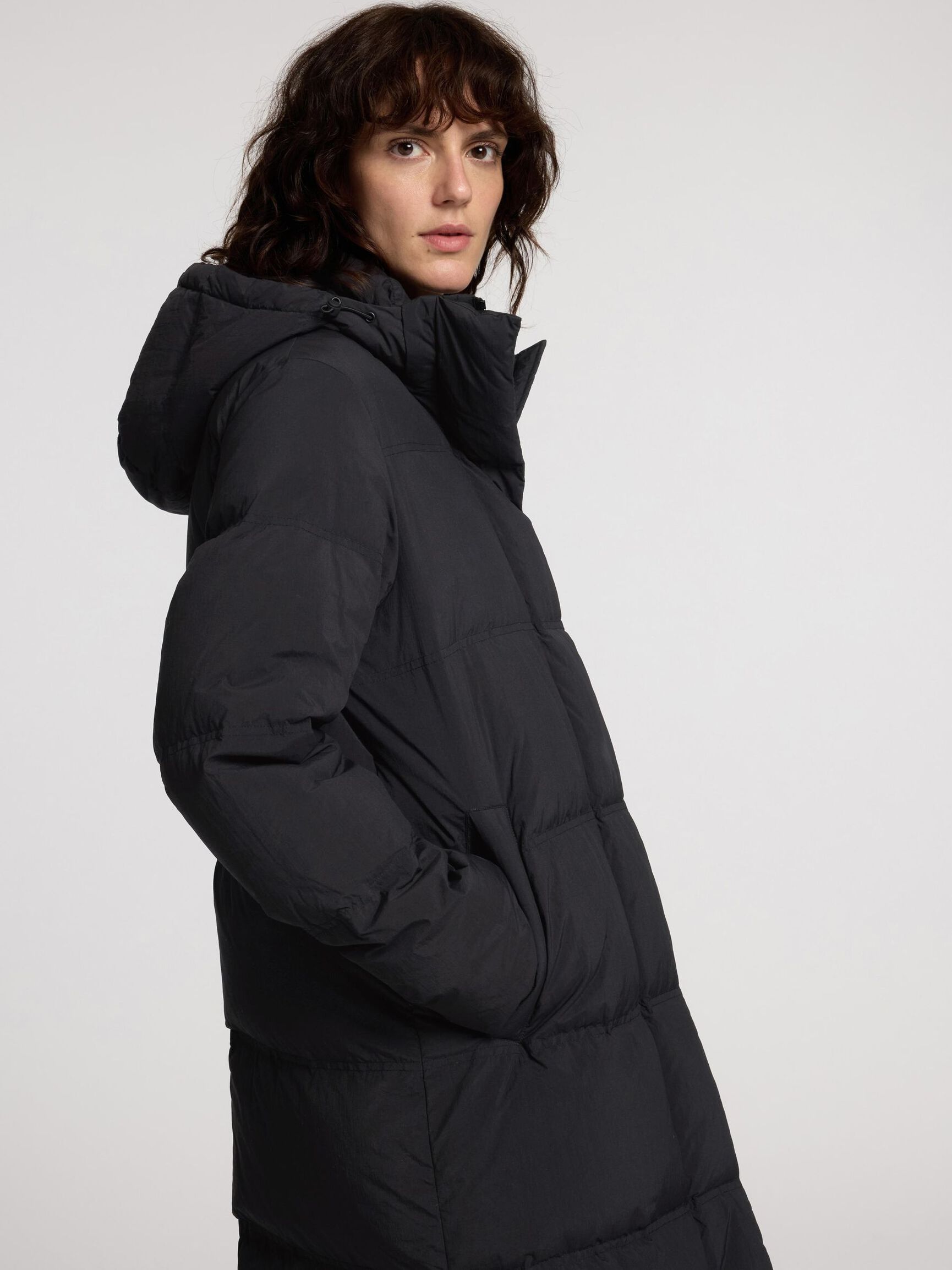 LONG PUFFER COAT, Black, highres