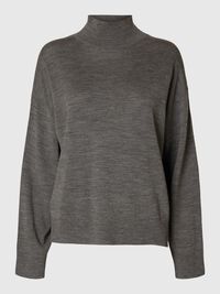 100% MERINOWOLL PULLOVER MIT HOHEM KRAGEN, Medium Grey Melange, highres