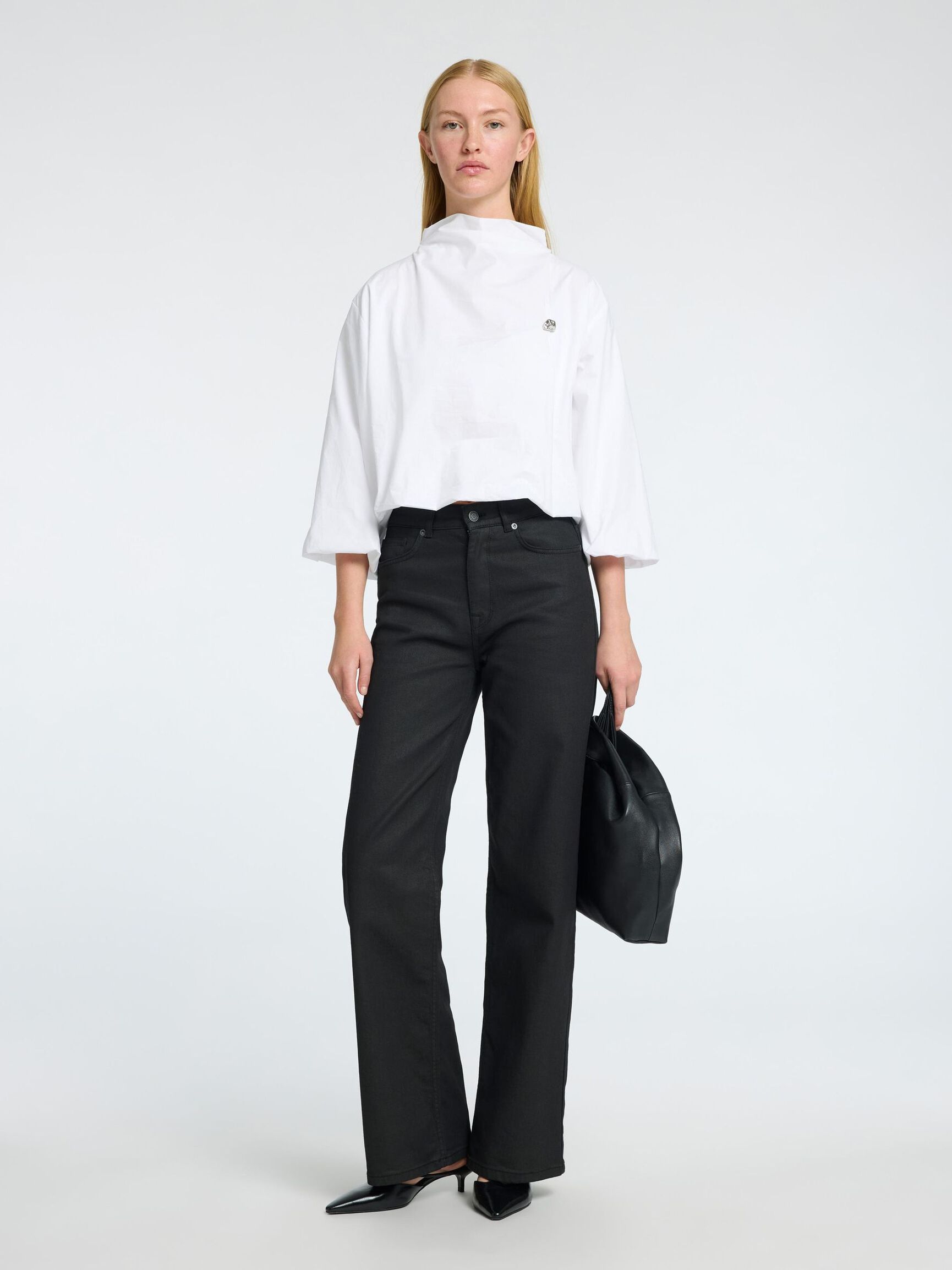 VOLUMINÖSE BLUSE MIT 3/4 ÄRMELN, Bright White, highres