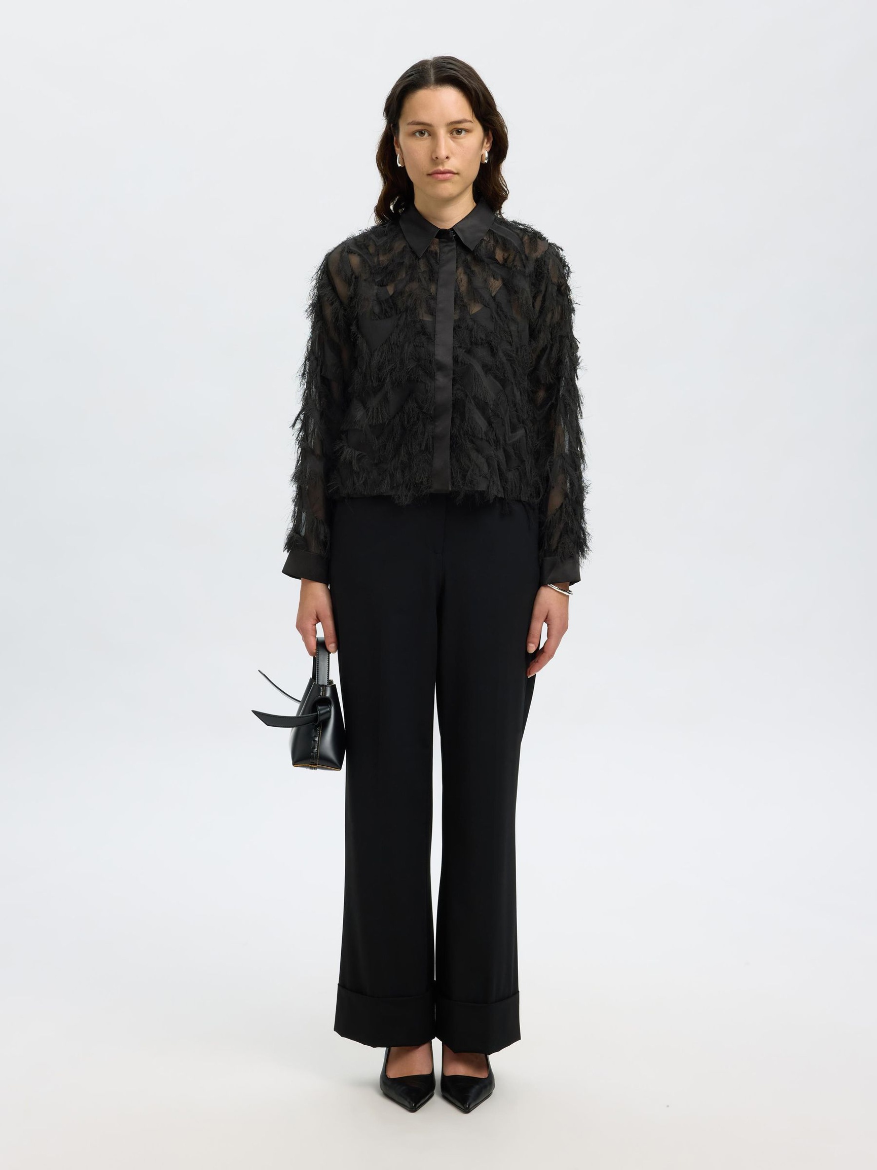 GESTRUCTUREERDE CROPPED BLOUSE, Black, highres