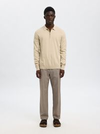 STRICK LANGARM-POLOSHIRT, Oatmeal, highres