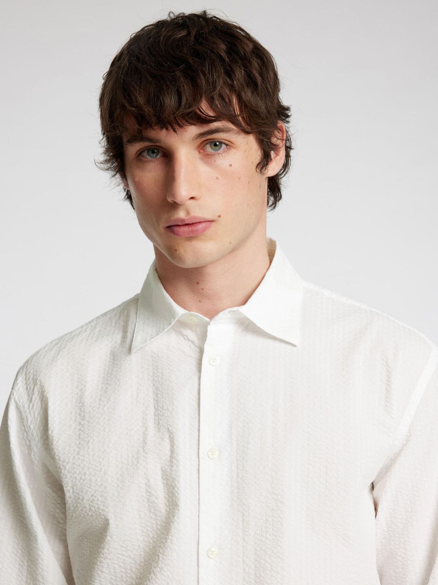 SEERSUCKER LONG SLEEVED SHIRT, Bright White, highres